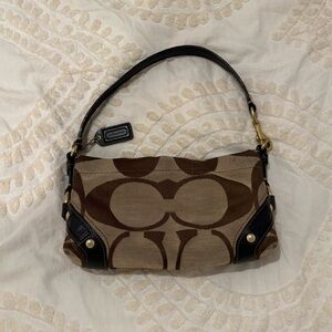 Coach Tan and Dark Brown Signature Canvas Shoulder Bag